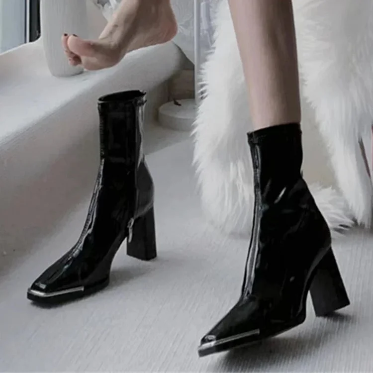 Square Toe Sexy Ankle Boots Women High Heels Shoes Chunky 2024 Fashion Winter Shoes Designer Chelsea Boots Pumps New Mujer Shoes