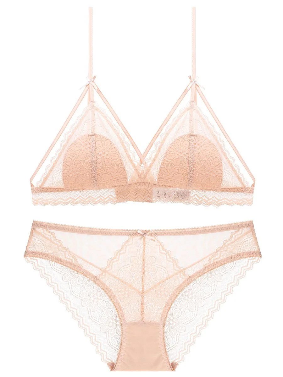 French sexy triangle cup underwear set without steel ring