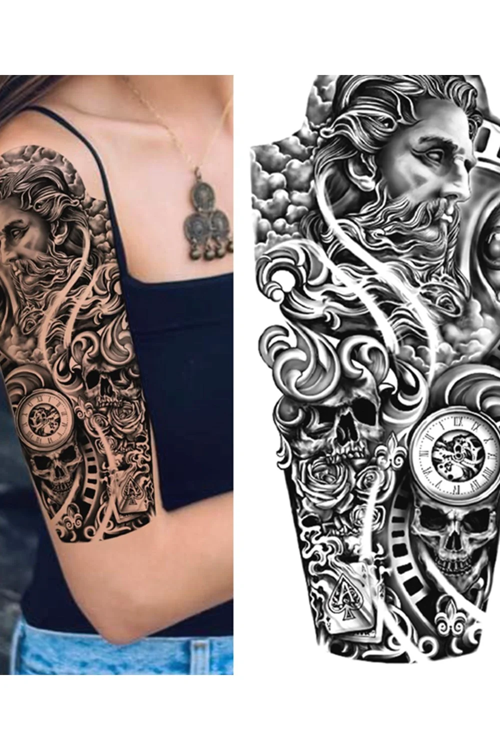  Forest Tattoo Sticker For Men Women Children Tiger Wolf Death Skull Temporary Tattoo Fake Henna Skeleton King Animal Tatoo 921-1