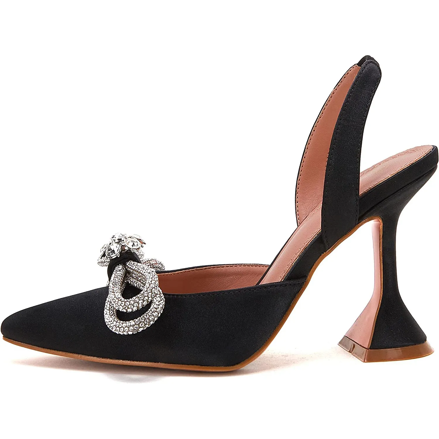 95mm Womens Heeled Sandals Point Toe Slingback Rhinestones Bowknot Crystal Party Wedding Dressy Shoes-vocosishoes