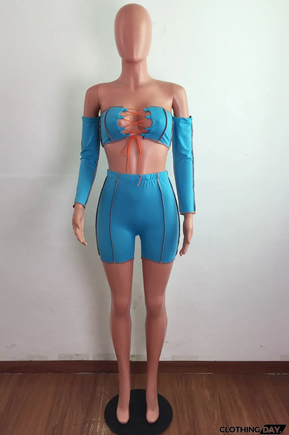 Grey Street Solid Bandage Strapless Long Sleeve Two Pieces