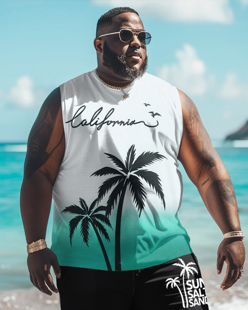 Men's Big & Tall Hawaiian Gradient Floral Print Tank Shorts Set