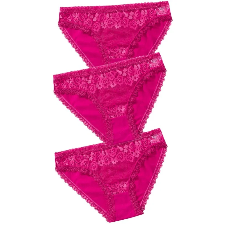 3PCS Lace Panties Women's Cotton Underwear Seamless Cute Girls Briefs Lingerie Solid Fashion Female Sexy Panties Plus Size XXL