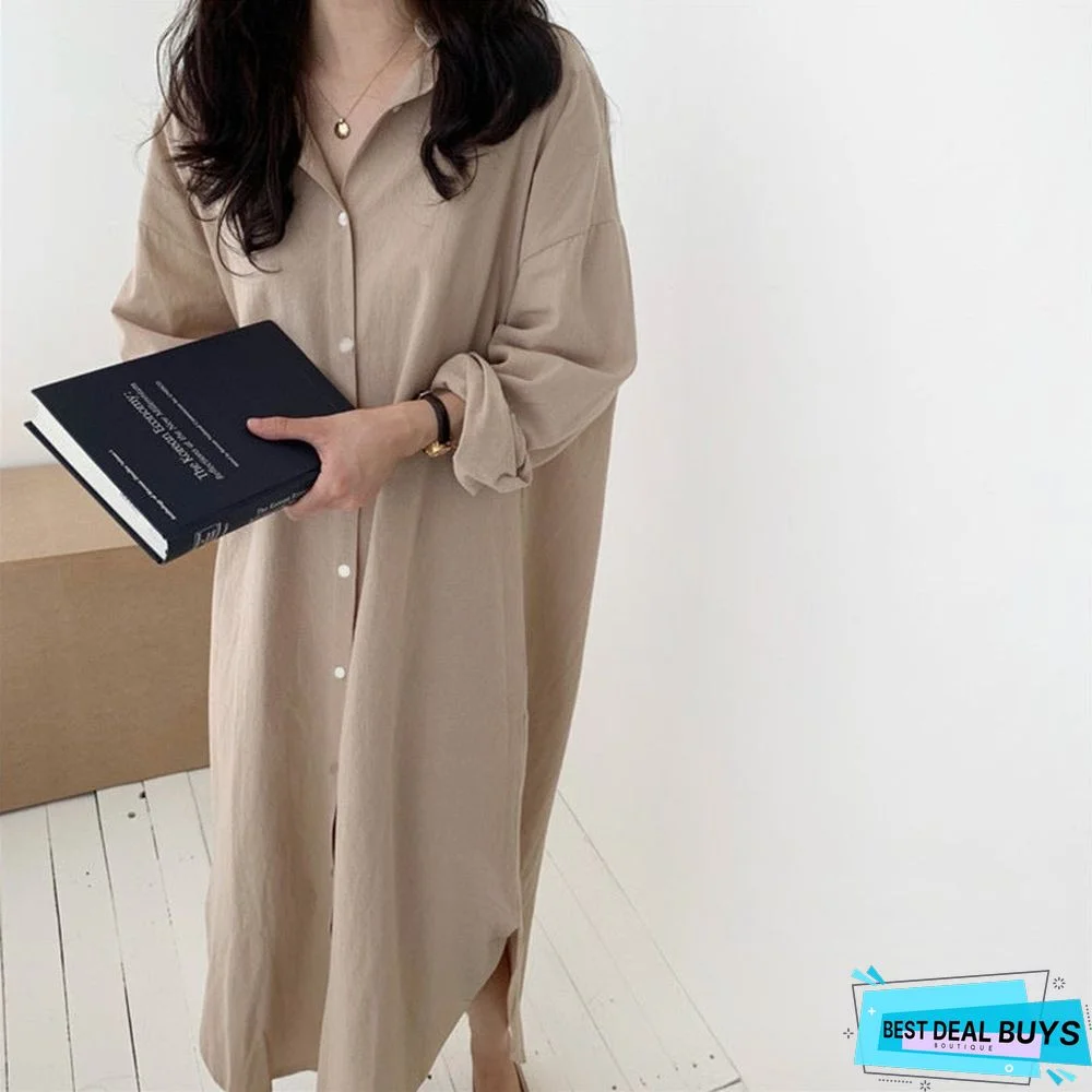 3/4 Sleeve Cotton-Blend Solid Casual dress