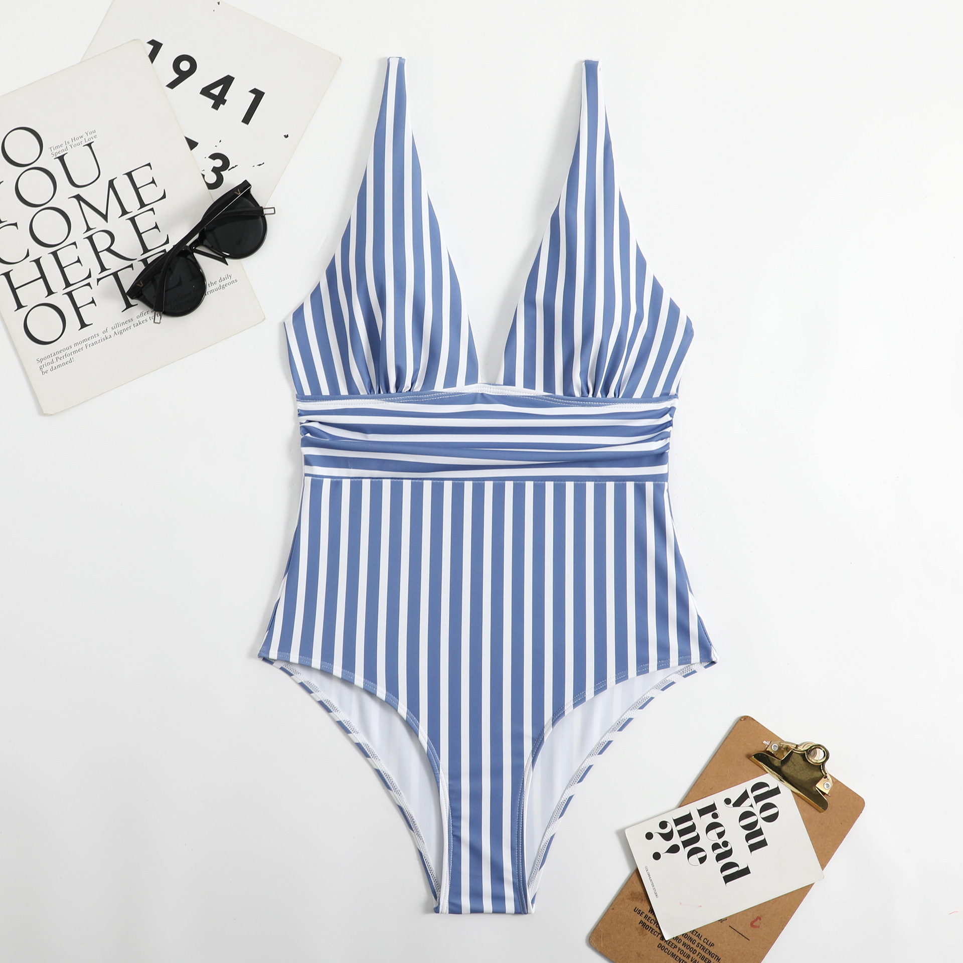 V Nevk Striped Printed One Piece Swimsuit - Ladylim