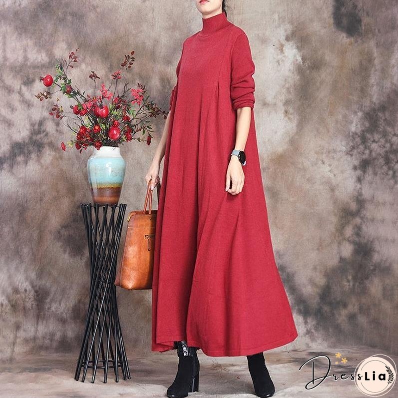 Solid Knitted High Neck Casual Dress ( Limited Stock)