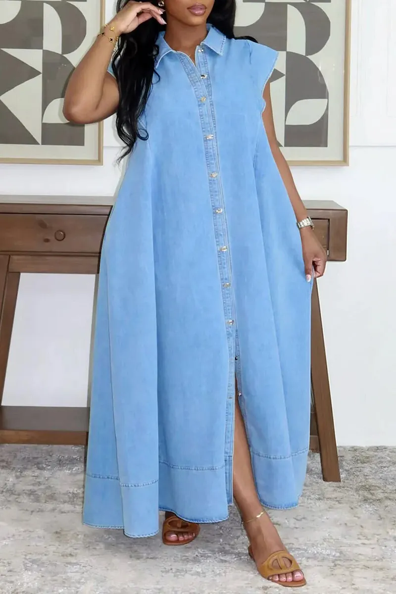 knee length dresses for ladies Strapless Denim Paneled Maxi Dress – Ashley Stewart