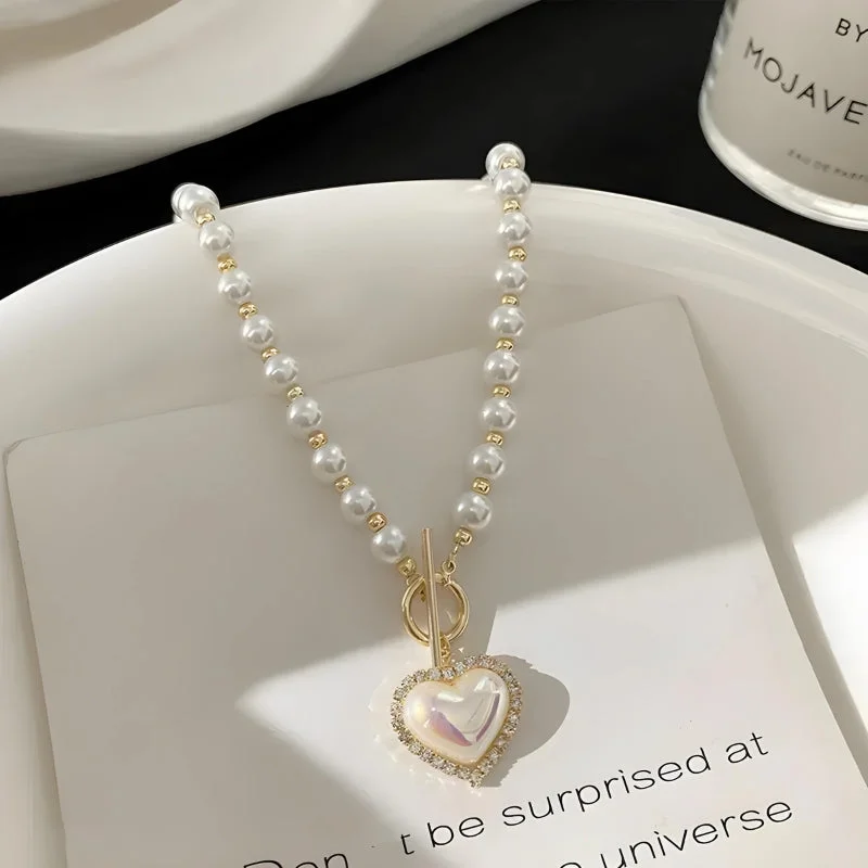 Brownm Heart Pearl Necklace