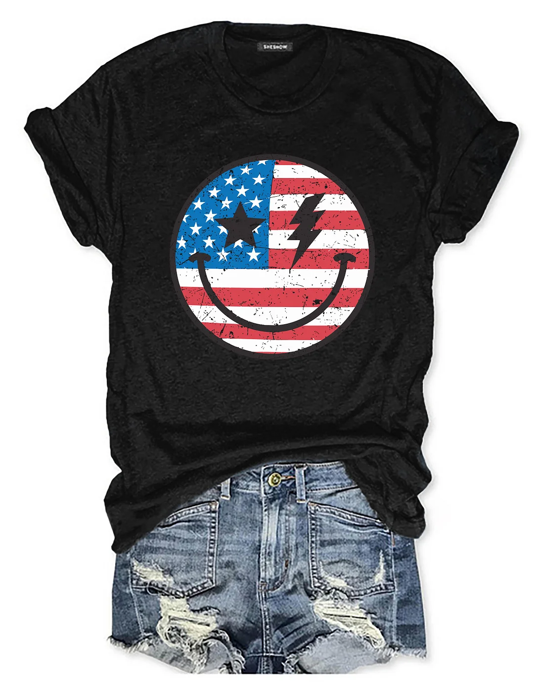 Retro Smiley Flag USA T-shirt