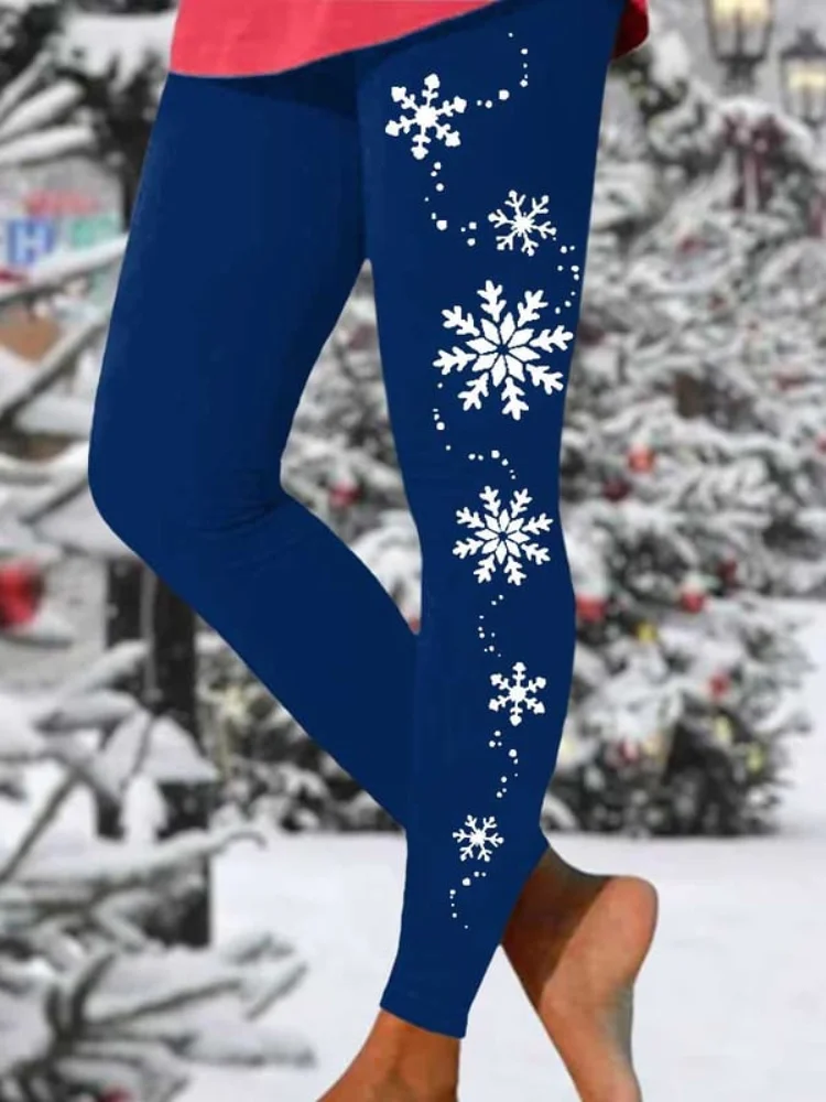 VChics Christmas Snowflake Print Slim Leggings