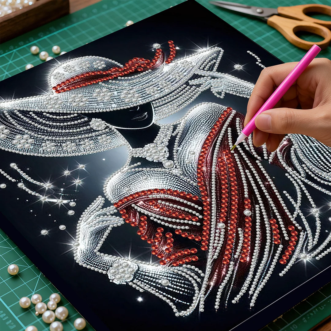 Elegant Lady - DIY Pearl Diamond Art Kit With Frame 30*30cm