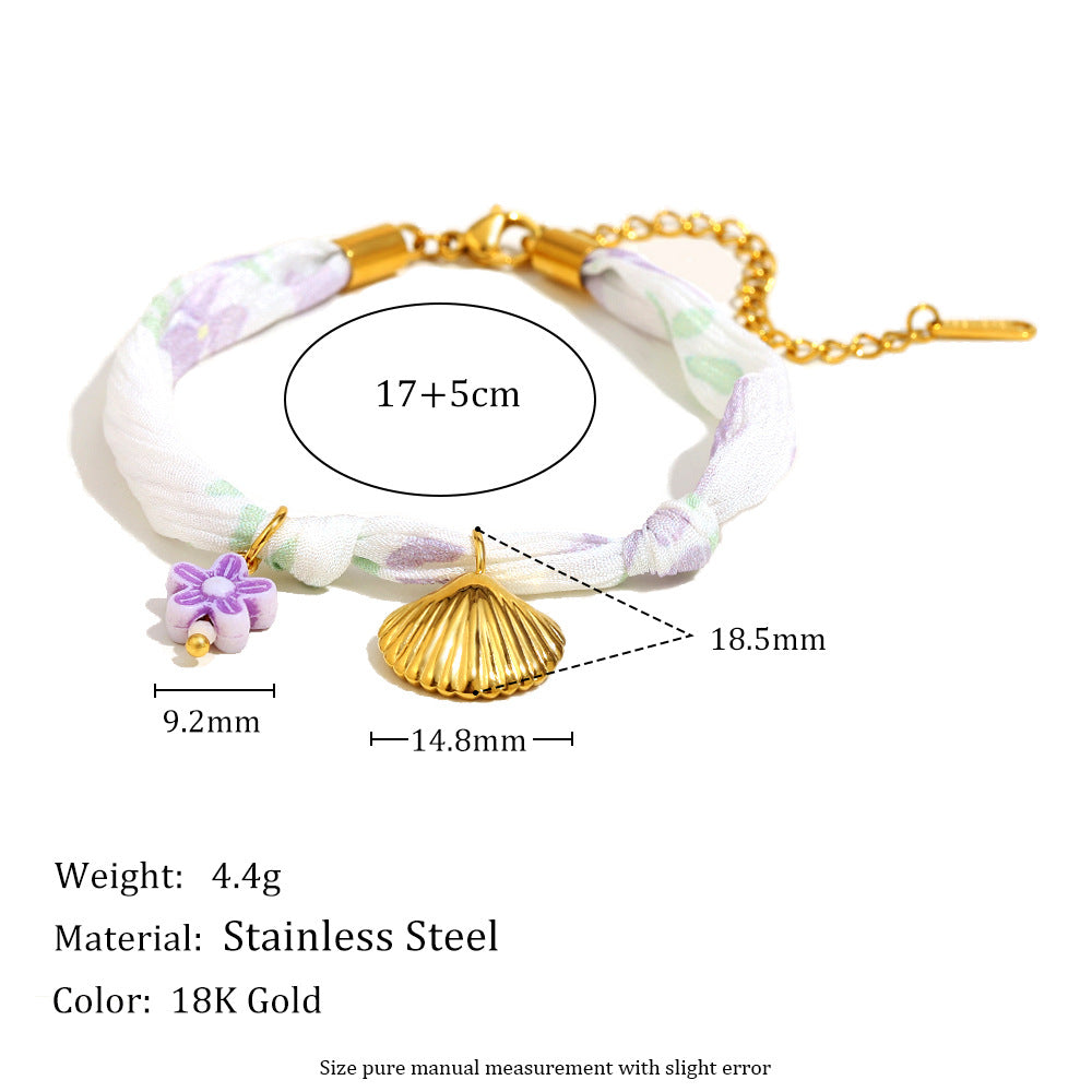 Seaside Holiday Style Antique Jewelry Stainless Steel 18K Gold Plated Ribbon Shell Bracelet