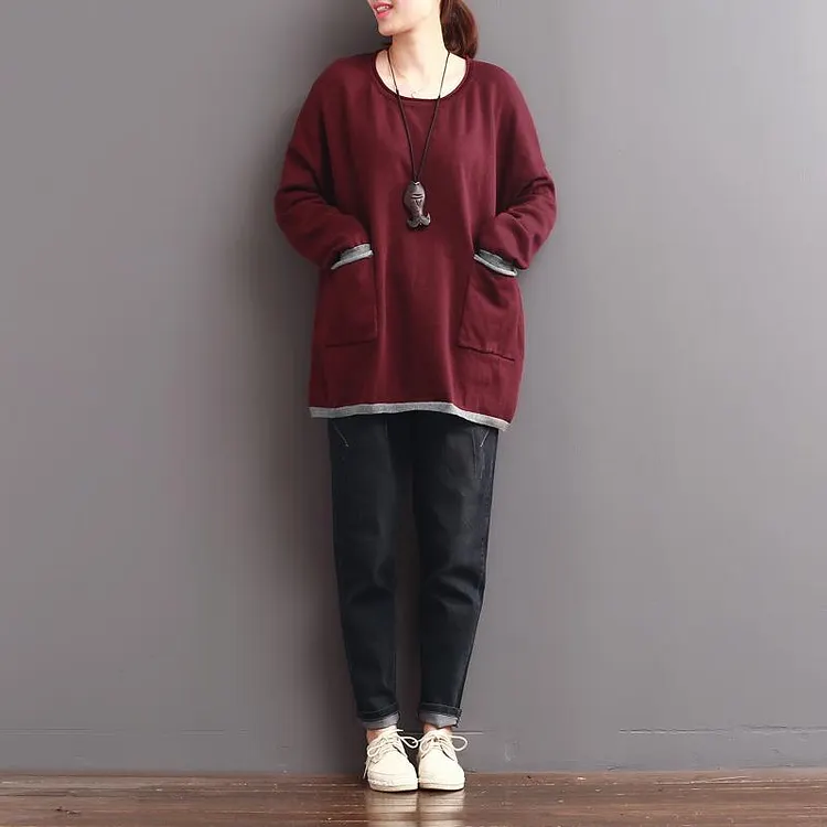 winter burgundy cotton blouse top oversize shirts