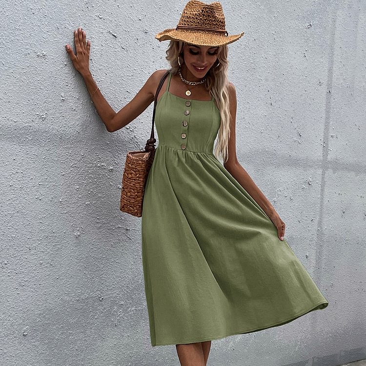 Judith Linen Blend Dress - Army Green