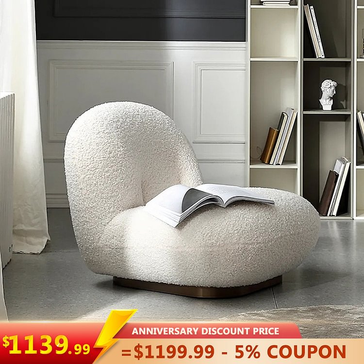 Homemys Off-White Lambwool Lounge Chair Floor Sofa Soft Cushion Single Sleeper