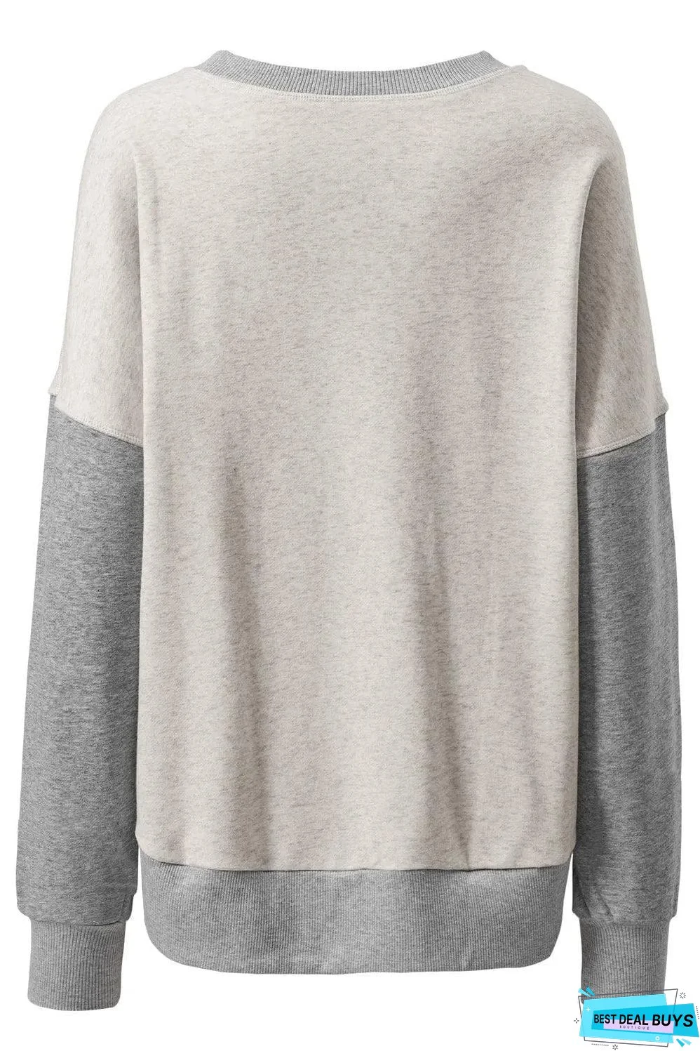 Light Grey Color Block Thumbhole Sleeve Drop Shoulder Sweatshirt