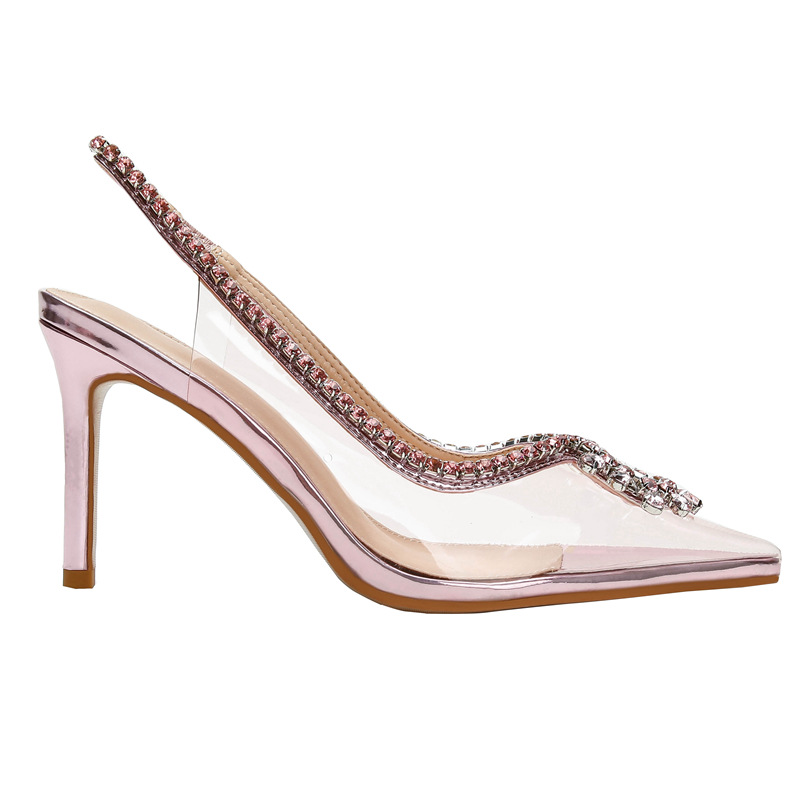 85mm Women's Stiletto Heel Sling Back Pumps Pointed Toe Diamond High Heels Sandals Summer Banquet Daily Wedding Shoes-MERUMOTE