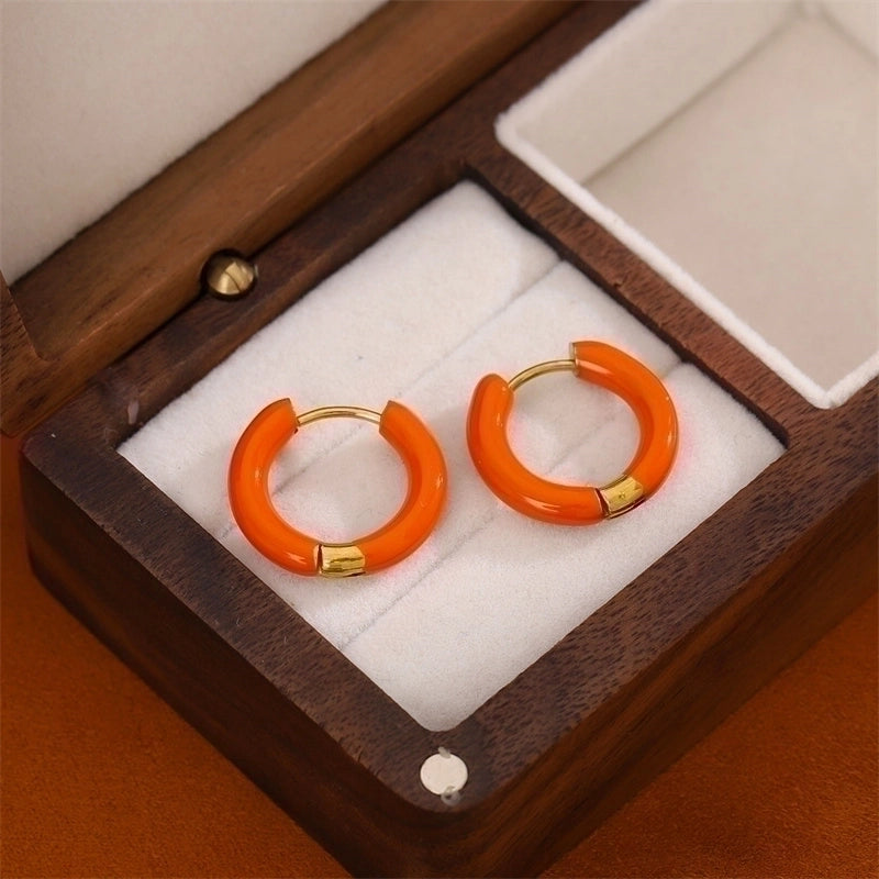 1 Pair Minimalist Circle Enamel Plating Stainless Steel Titanium Steel 18K Gold Plated Earrings