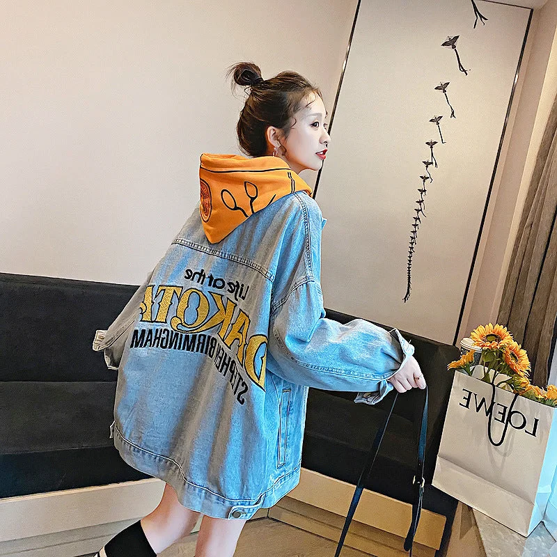 Zingj Korean Style Loose Denim Letter Trendy Jackets