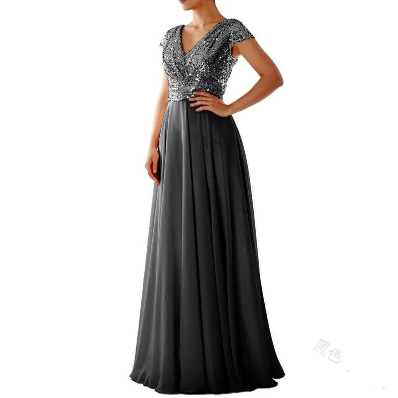 Brownm Brownm New Spring And Summer Women's Sleeveless Dress V-Necked Bright Film Temperament Chiffon Splicing Evening Dress