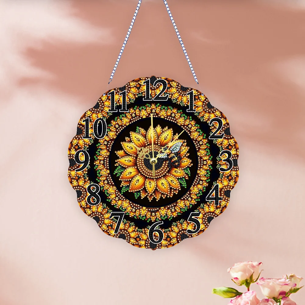 DIY Sunflower Bee Special Shape Diamond Painting Hanging Clock for Home Decor