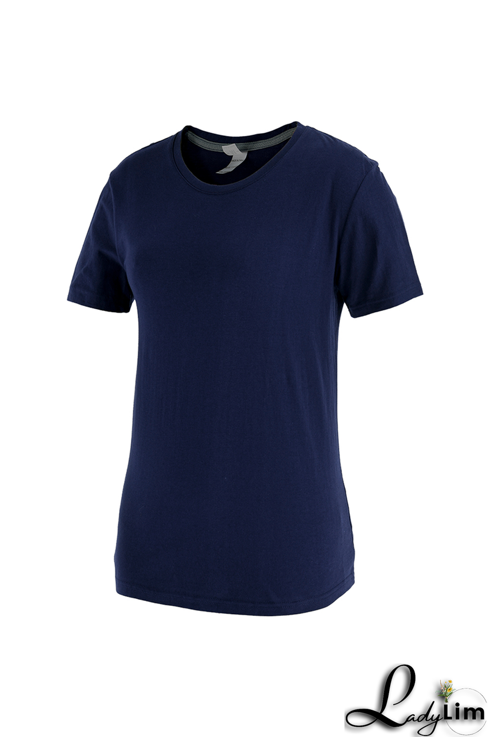 Navy Blue Fashion Street Lips Printed Split Joint O Neck T-Shirts