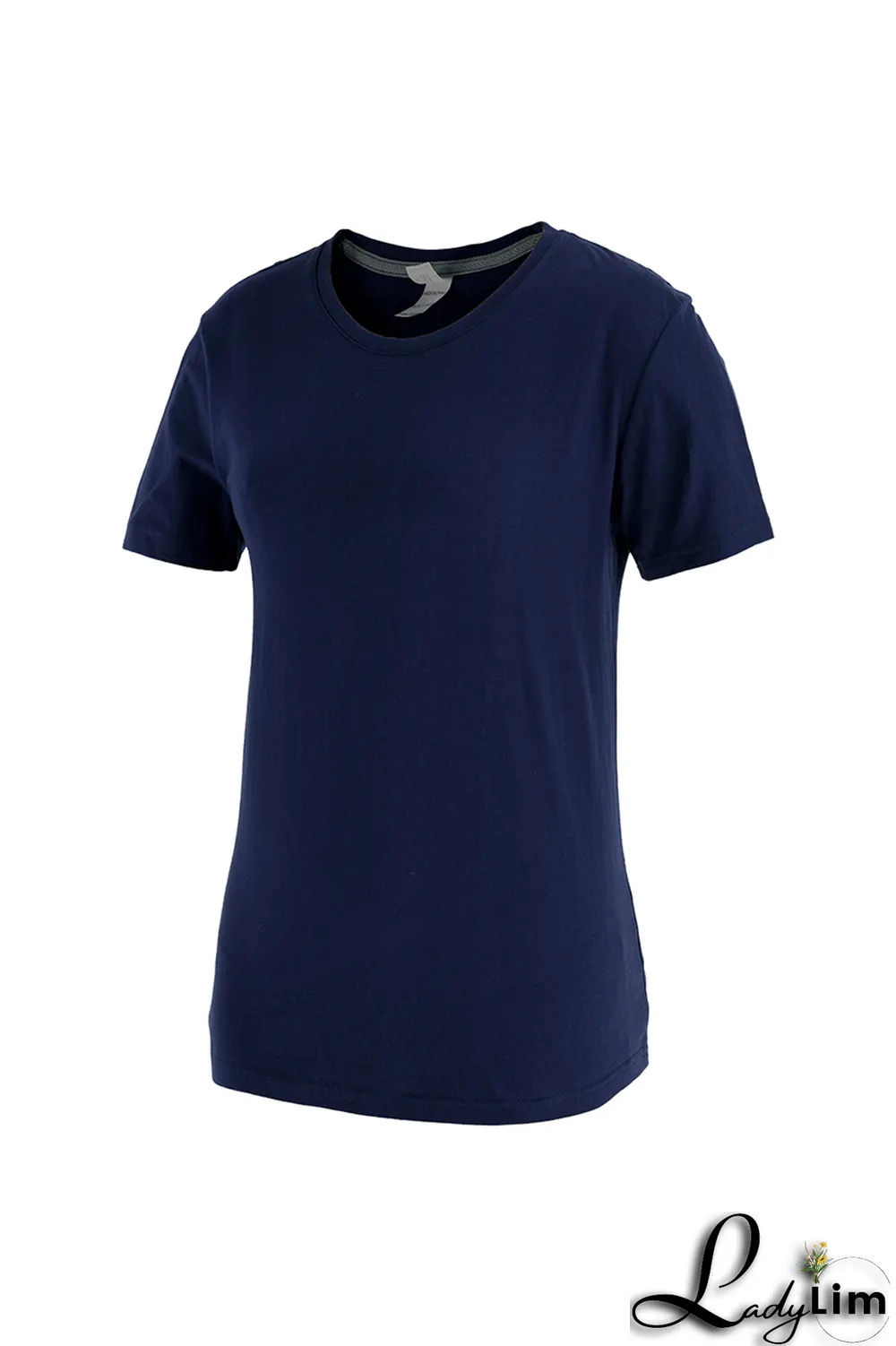 Navy Blue Fashion Street Lips Printed Split Joint O Neck T-Shirts
