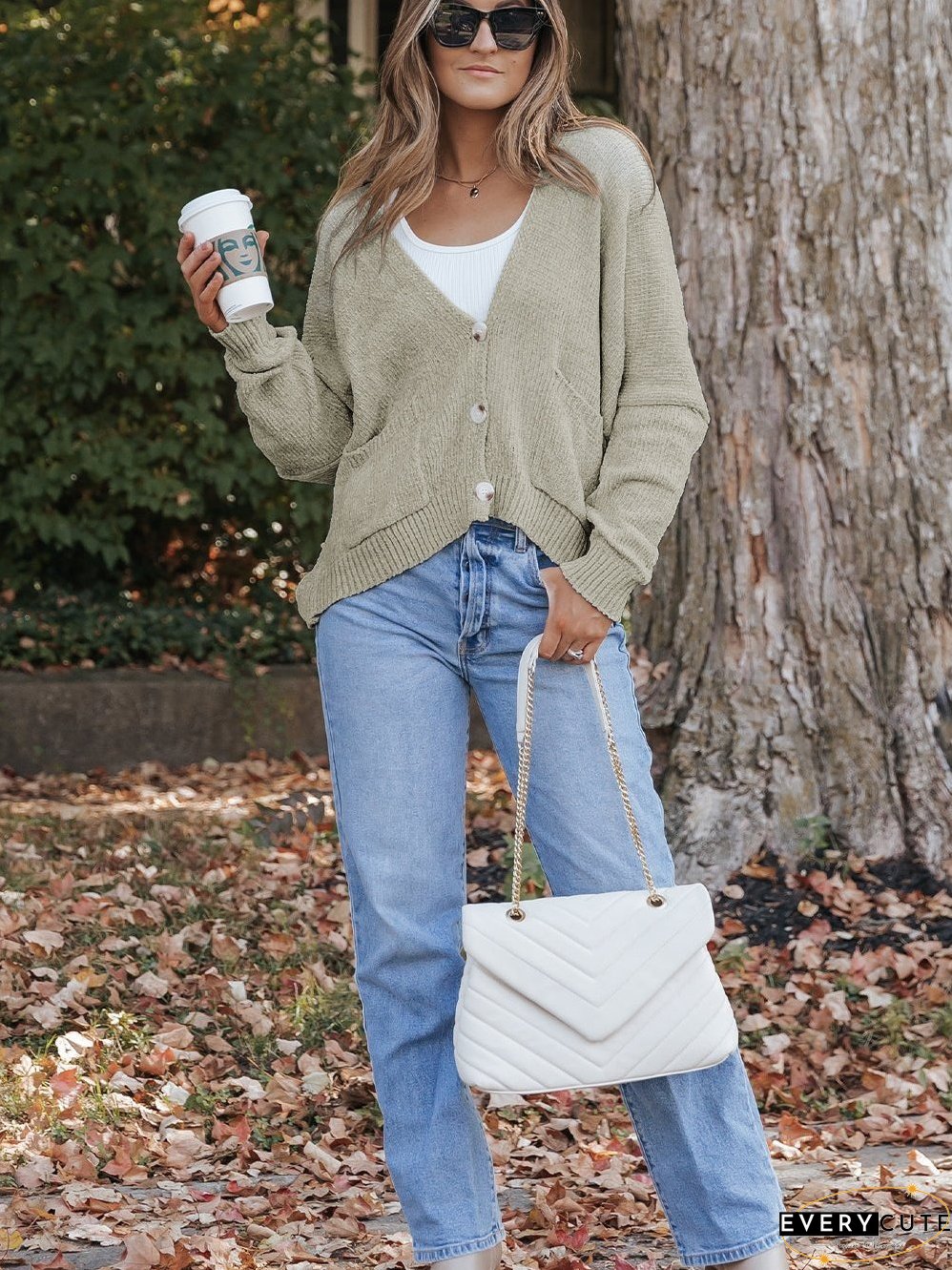 Solid Color Knit Cardigan