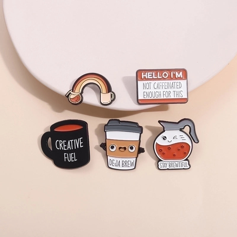 Cartoon Style Cute Cowboy Style Coffee Cup Letter Rainbow Alloy Stamping Stoving Varnish Plating Unisex Badge Brooches Collar Pin