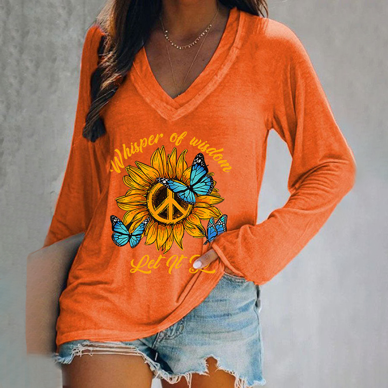 Whisper Of Wisdom Let It Be Long Sleeve V Neck T-Shirt wearshes