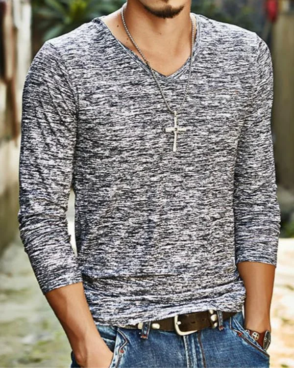 Men's Slim Fit V-Neck Long Sleeve T-Shirt Casual Tops