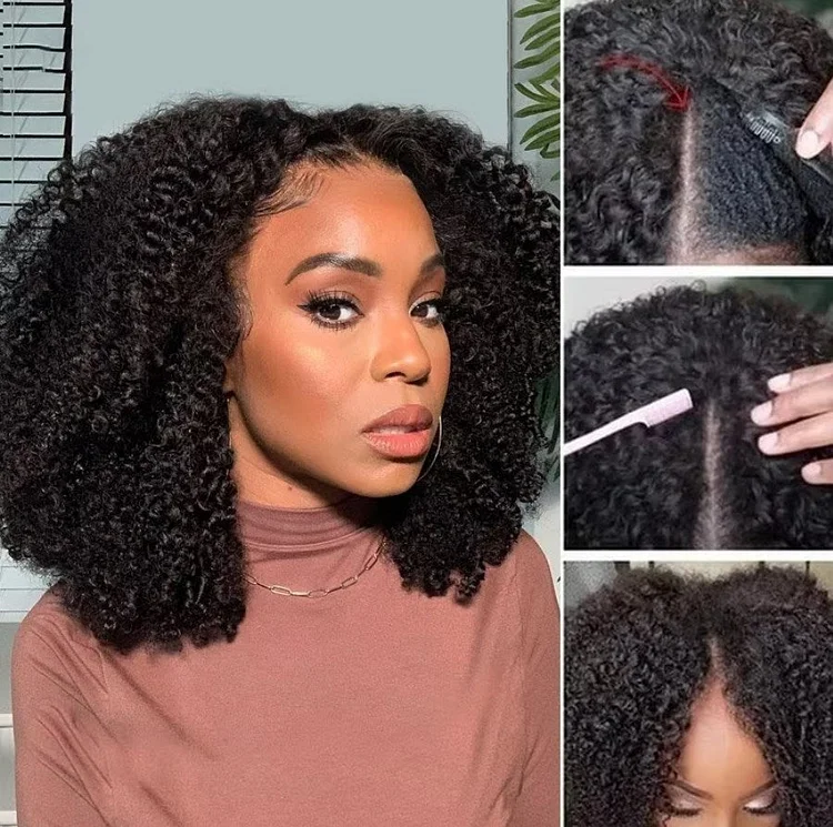 Afro Curly V Part Wig| No Sew In& Glue [VP1005]