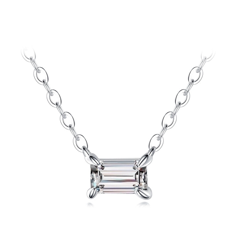 925 Sterling Silver Zircon Cable Chain Plating Inlay Rectangle Necklace