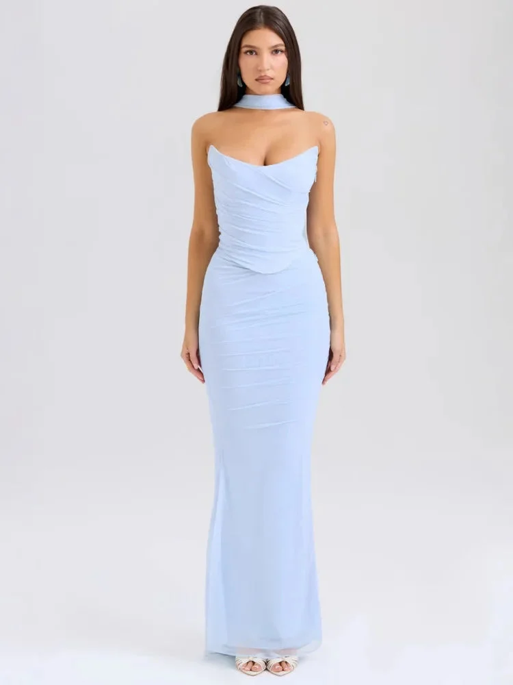Toloer Corset Top With Long Scarves  And Body-con Midi Skirt Set-Outfit Ideas