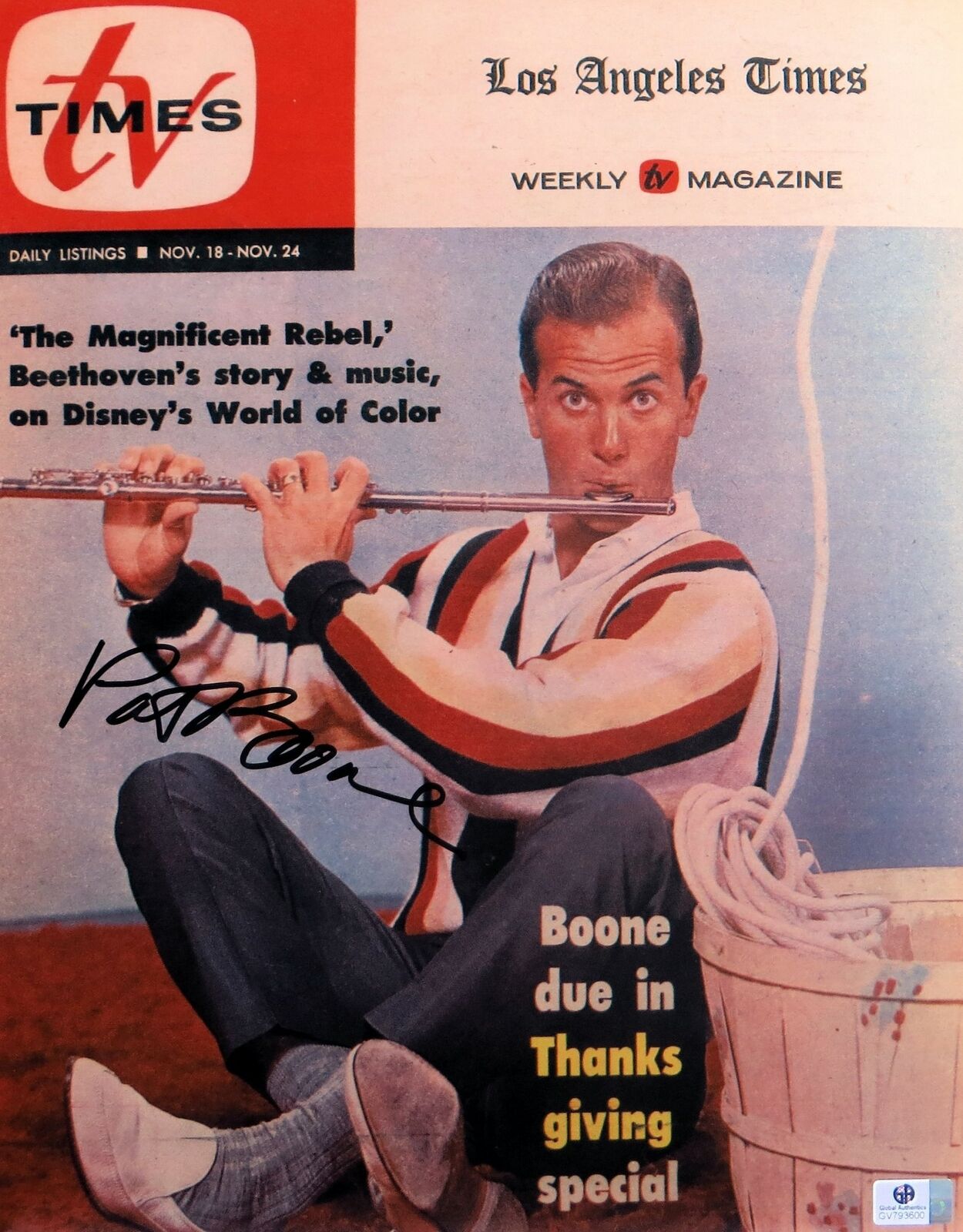 Pat Boone Signed Autographed 11X14 Photo Poster painting TV Times Playing Flute GV793600