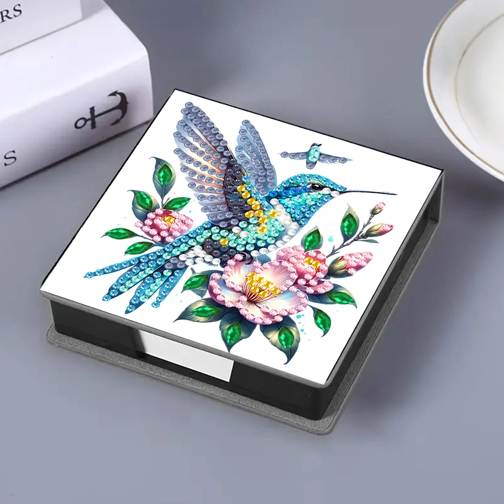 5D DIY PU Diamond Art Note Box with 160 Sheets Paper Memo Pad Holder (Bird)