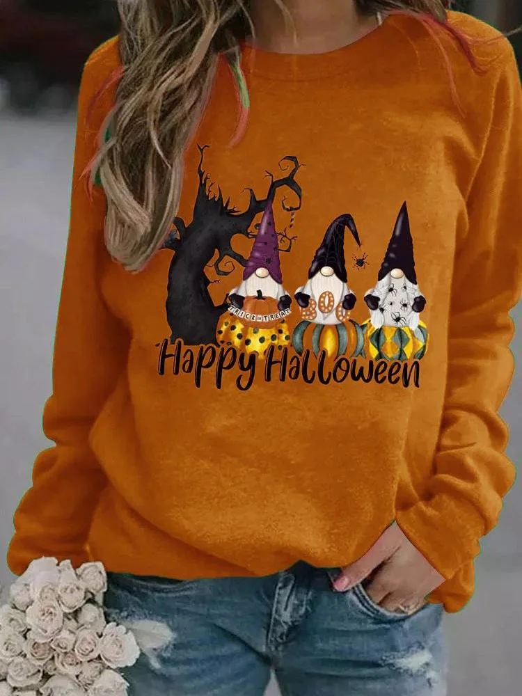 Happy Halloween Printed Long Sleeve Sweatshirt