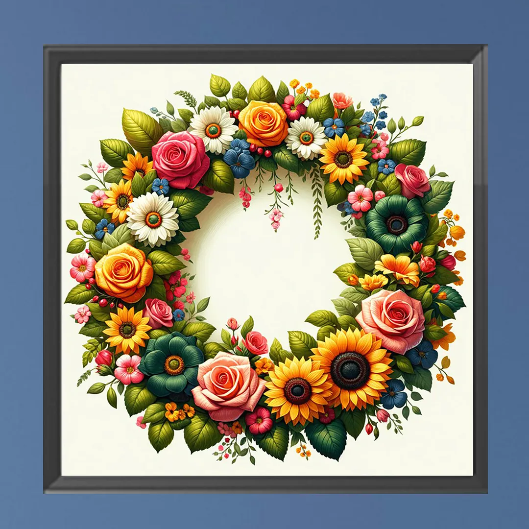 Sunflower Rose Wreath Full DIY 5D Square Drill Gem Art Diamond Painting Kits for Adults/Beginners Gift Idea Home Decor Diamond Dots Paintings Picture Arts Craft Crystal Art Paint by Diamond 35x35cm