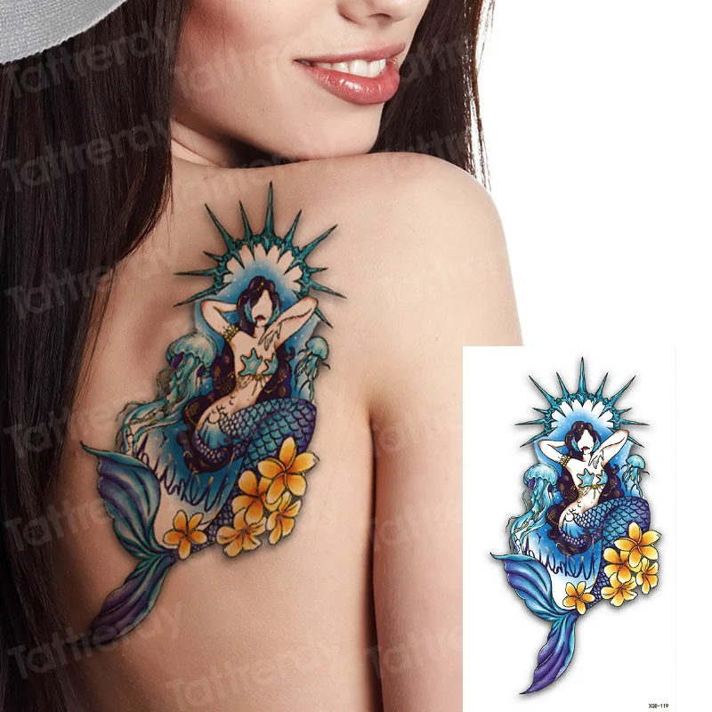 Sdrawing Tattoo Sticker beauty Mermaid Shoulder tattoo Lion wolf skull snake dragon Arm Tattoo Sketch Women body art Waterproof