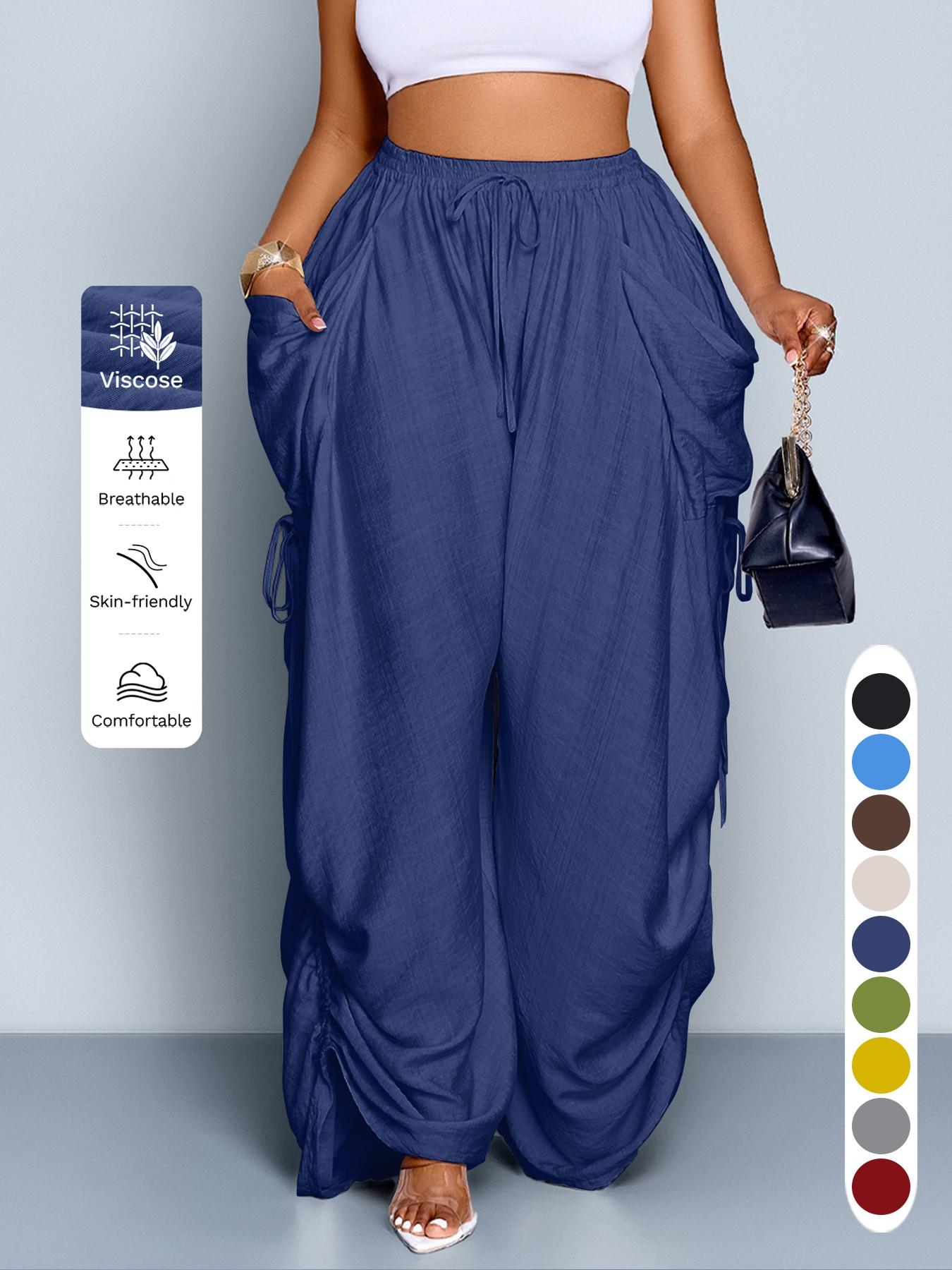 Women's Casual Loose-Fit Wide Leg High Waist Pants, All-Season Woven Fabric, Long Plain Design, Daily Commute & Vacation Wear Women's Casual Loose-Fit Wide Leg High Waist Pants, All-Season Woven Fabric, Long Plain Design, Daily Commute & Vacation Wear