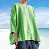 Gioiacombo&trade; Top larghi in cotone e lino con scollo tondo da donna