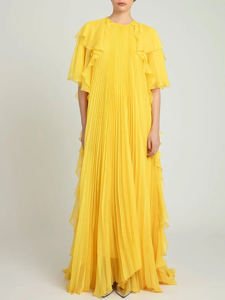 Pleated Ruffled Long Dress