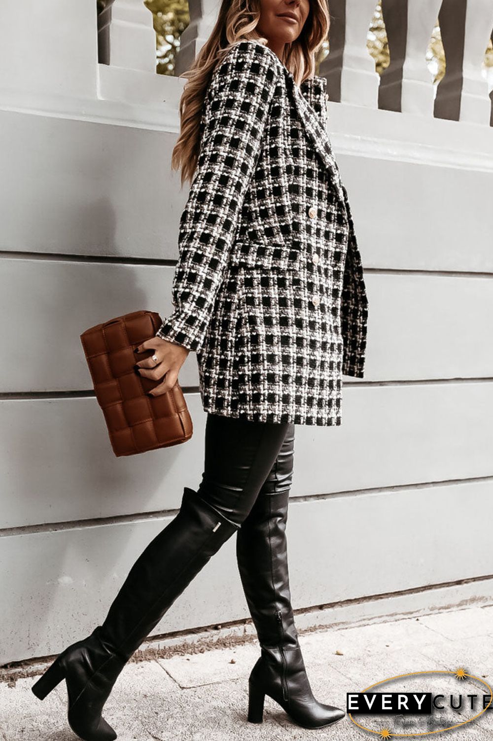 Fashion Street Plaid Turn-back Collar Outerwear(5 colors)