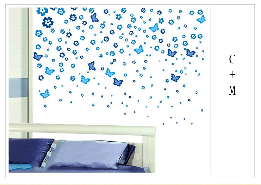 108 Small Flowers+6 Butterflies Colorful Wall Stickers Beautiful Fridge Stickers Wardrobe Toilet Bathroom Decoration PVC Wall