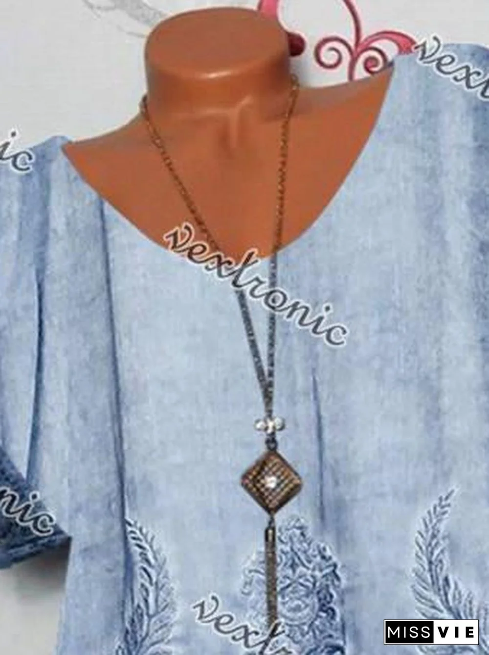 Women Short Sleeve Scoop Neck Lace Stitching Floral Printed Tops