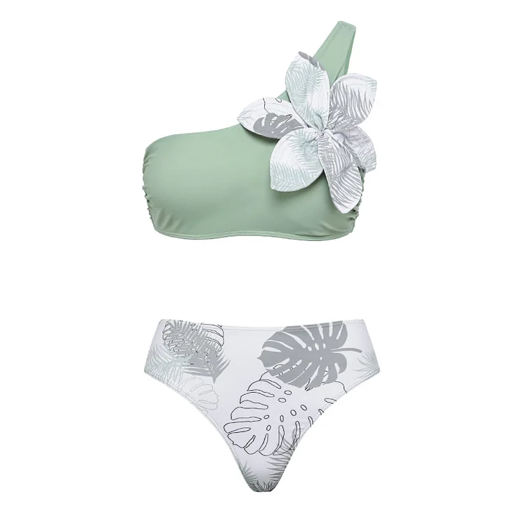 3D Flower One Shoulder Bikini Swimsuit Flaxmaker