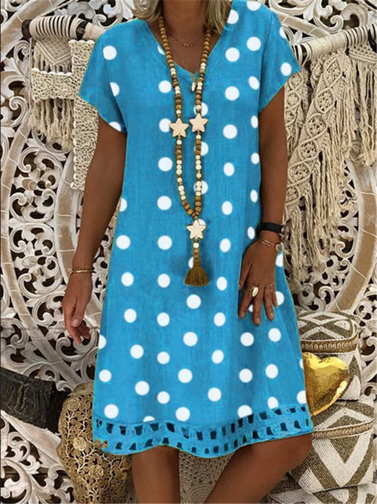 Mature Women Plus Size V-neck Print Midi Dress