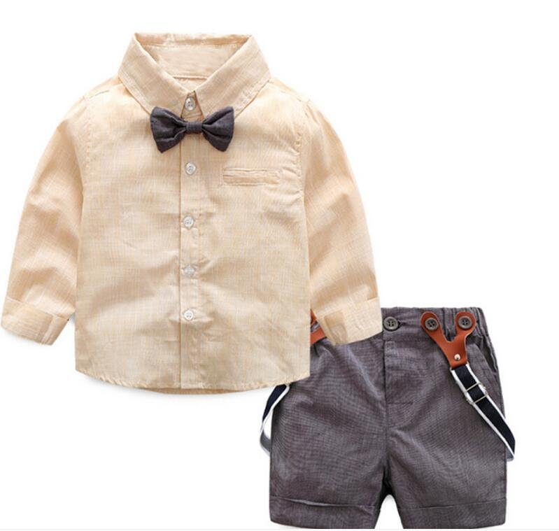 Gentleman Baby Boy Clothes Bow Tie Shirt +Pants Baby Set Newborn Baby Boy Clothing Sets Summer Cothes Wedding Suit
