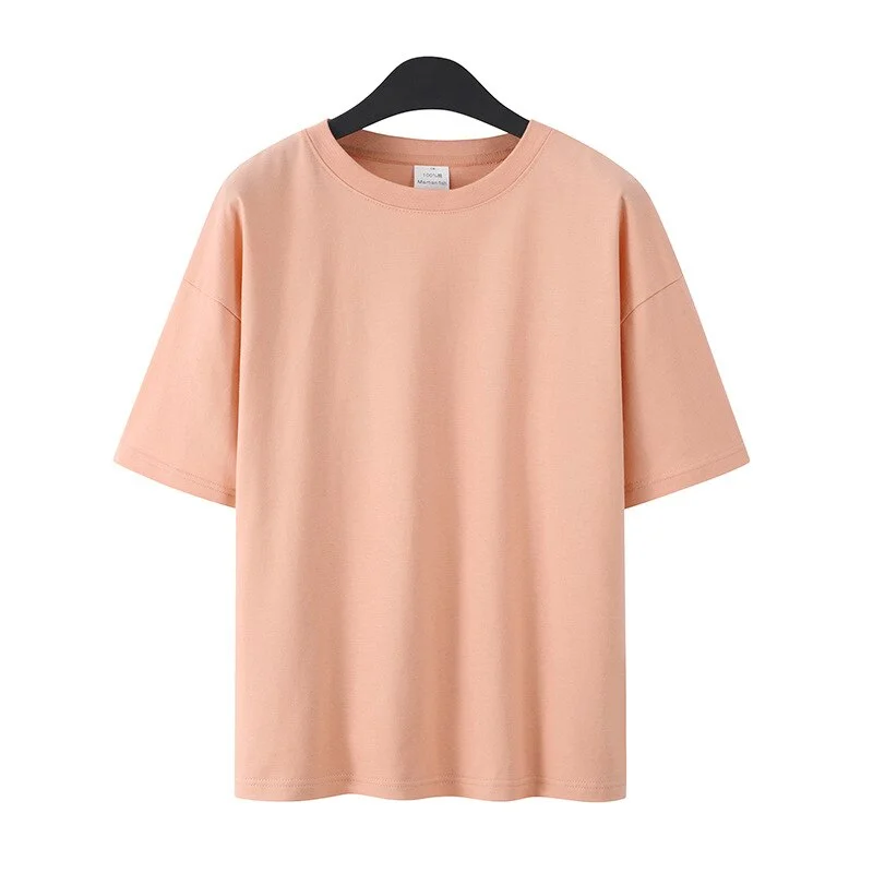 Summer T-Shirts Women Short Sleeve Lovers T shirt 100% Cotton Loose Lady Tops Tees Casual Solid Color White