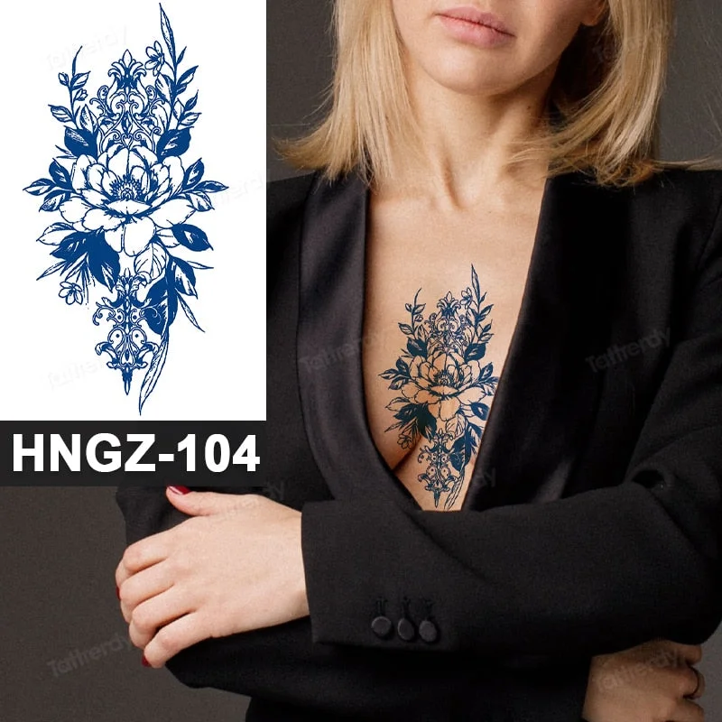 Juice Ink Tattoo Flower Rose Leaf Waterproof Temporary Bird Snake Sexy Body Arm Leg Henna Tattoo Fashion Big Fake Sleeve Sticker